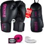 Imagem de Kit Luva de Boxe Muay Thai MMA Pro Bandagem Pink Bucal 8oz