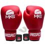 Imagem de Kit luva de boxe muay thai prospect vermelho + bandagem 2,55m + protetor bucal - mks combat