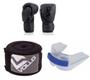 Imagem de Kit Luva de Boxe/Muay Thai Vollo Preta 14 Oz + Bandagem + Protetor Bucal Duplo