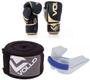 Imagem de Kit Luva de Boxe/Muay Thai Vollo Preta/Dourada 14 Oz + Bandagem + Protetor Bucal Duplo