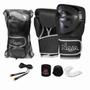 Imagem de Kit luvas de Boxe Muay Thai Naja Black + Bandagem + Protetor Bucal + Corda