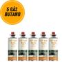 Imagem de Kit maçarico portatil culinário controle de chama  + 5 refil gás butano globalmix solda  artesanato