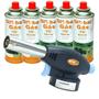 Imagem de Kit maçarico portatil culinário controle de chama  + 5 refil gás butano globalmix solda  artesanato