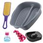 Imagem de Kit Manicure Pedicure Completo Tigela mão + Bacia Pés + Lixa + Separador E Porta acetona Dompel - Cinza