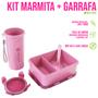 Imagem de Kit Marmita e Garrafa 500ml Fitness Pote c/ Divisória Colher