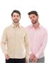 Imagem de KIT Masculino 2 Peças - Camisa Social Premium Tipo Linho Bege e  Camisa Social Slim Rosa