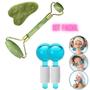 Imagem de Kit Massagem Facial Globos de Cristal   Pedra de Jade   Placa Gua Sha