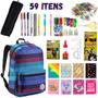 Imagem de Kit Material Escolar com 59 Itens Ensino Fundamental Colegial Universidade Faculdade Completo Unissex Com Mochila Estojo