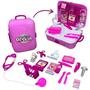 Imagem de Kit Médico Infantil Maleta Vira Mochila Rosa Com Acessórios Curativo Seringa Laboratório - Importway