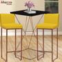 Imagem de Kit Mesa Bistrô e 1 Banqueta Lucca Alta Com Encosto Bar Gourmet Tampo Preto Ferro Bronze Suede Amarelo - Ahazzo Móveis