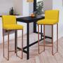 Imagem de Kit Mesa Bistrô e 1 Banqueta Lucca Alta Com Encosto Bar Gourmet Tampo Preto Ferro Bronze Suede Amarelo - Ahazzo Móveis