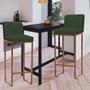 Imagem de Kit Mesa Bistrô e 4 Banqueta Lucca Alta Com Encosto Bar Gourmet Tampo Preto Ferro Bronze Suede Verde Musgo - Ahazzo Móveis