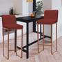 Imagem de Kit Mesa Bistrô e 4 Banqueta Lucca Alta Com Encosto Bar Gourmet Tampo Preto Ferro Bronze Suede Vermelho - Ahazzo Móveis