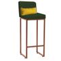 Imagem de Kit Mesa Bistrô Flork e 2 Banqueta Lucca Tampo Caramelo Ferro Bronze Suede Verde e Almofada Amarelo - Ahazzo Móveis