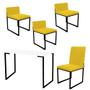 Imagem de Kit Mesa Escrivaninha com Cadeira Stan e 3 Poltronas Lee Tampo Branco Ferro Preto material sintético Amarelo - Ahz Móveis