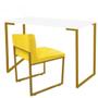 Imagem de Kit Mesa Escrivaninha Stan e Cadeira Lee Industrial Escritório Tampo Branco Dourado material sintético Amarelo - Ahz Móveis