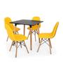Imagem de Kit Mesa Jantar Eiffel 80x80 Preta + 04 Cadeiras Charles Eames Botonê - Amarela