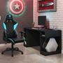 Imagem de Kit Mesa Para PC Gamer Destiny Preto com Cadeira Gamer EC3 ThunderX3 Preto Ciano - Lyam Decor