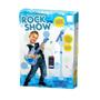 Imagem de Kit microfone guitarra infantil rock star amplificador musical pedestal karaoke mp3 celular azul menino