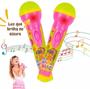 Imagem de Kit Microfone Infantil Feminino Brinquedo Musical com Luz e Som para Crianças Princesas + Óculos de Sol Coração Rosa