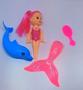 Imagem de Kit Mini Boneca Princesa Sereia Pequena Filha Articulada mais Golfinho Cavalo Marinho Mar + Acessorio Presente Meninas