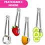 Imagem de Kit Mini Pegador Aço Inox Multiuso Carnes Petisco Gelo Drinks 12,5cm Em Aço Inox C/05, 10 Ou 15 Un.