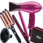 Imagem de Kit Mini Secador De Cabelo Philco 1000w Com Difusor Chapinha Dobravel Pequeno Viagem Com Bolsa Modelador Cachos Triondas Bivolt 