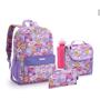 Imagem de Kit Mochila 5 Peças Happy Smile Lilás Seanite Infantil Menina Estojo Lancheira Garrafa