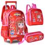 Imagem de Kit Mochila AVENTUREIRA VERMELHA GI NETO Rodinhas com Luz