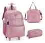 Imagem de Kit Mochila Carrinho Crinkle Metalizado Rose+ Lancheira + Estojo - Luxcel