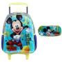 Imagem de Kit mochila carrinho infantil 16" e estojo escolar Mickey X2 Disney