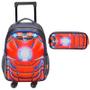 Imagem de Kit mochila carrinho infantil 360 e estojo escolar Iron Armor