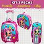 Imagem de Kit mochila com rodinhas lancheira e bolsinha escolar menina rosa