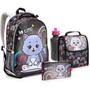 Imagem de Kit Mochila Costas Lancheira Estojo Garrafa Escolar Gatinho