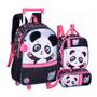 Imagem de Kit Mochila de Rodinhas Pandinha C/ Lancheira E Estojo Triplo Panda Creche Passeio - Clio