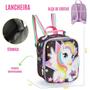 Imagem de Kit Mochila Escolar com Rodinhas, Lancheira, Estojo, Lapis Cor, Borracha e Apontador - Unicornio Star