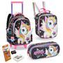 Imagem de Kit Mochila Escolar com Rodinhas, Lancheira, Estojo, Lapis Cor, Borracha e Apontador - Unicornio Star
