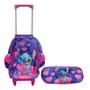 Imagem de Kit Mochila Escolar Infantil com Rodinhas Stitch Roxo e Estojo Duplo - GV Bolsas