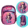 Imagem de Kit Mochila Escolar Infantil Sereia 3D