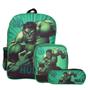 Imagem de Kit Mochila Escolar Masculina Hulk Herói Tam G Costas Aulas