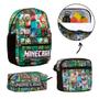 Imagem de Kit Mochila Escolar Minecraft Juvenil Lancheira Estojo Aulas