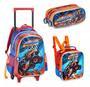 Imagem de Kit Mochila Escolar Rodinhas Lancheira Estojo Carro Monster Cor Azul