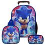 Imagem de Kit Mochila Infantil com Rodinhas Escolar Sonic + Lancheira Térmica + Estojo Escolar