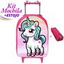 Imagem de Kit Mochila Infantil Escolar Carrinho + Estojo Unicórnio Baby Prática Resistente Volta às Aulas