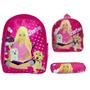 Imagem de Kit Mochila Infantil Escolar Feminina Barbie Passeio Costas