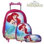 Imagem de Kit Mochila Infantil Escolar Pequena Sereia Ariel C Rodinha