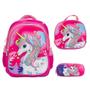 Imagem de Kit Mochila Infantil Feminina Unicórnio 3D Costas Toys 2U