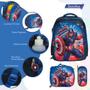 Imagem de Kit Mochila Infantil Masculina Capitão América 3D Tam G