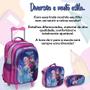 Imagem de Kit Mochila Infantil Menina Frozen Rodinhas 3d + Lancheira