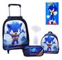 Imagem de Kit Mochila Masculina Rodinhas Infantil Sonic Lancheira E